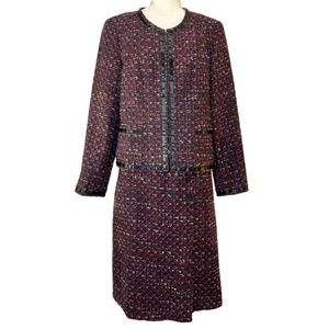 Oscar De La Renta Blazer + Skirt Suit Burgundy Boucle Tweed EUC Size 12